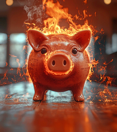 Un salvadanaio in fiamme
